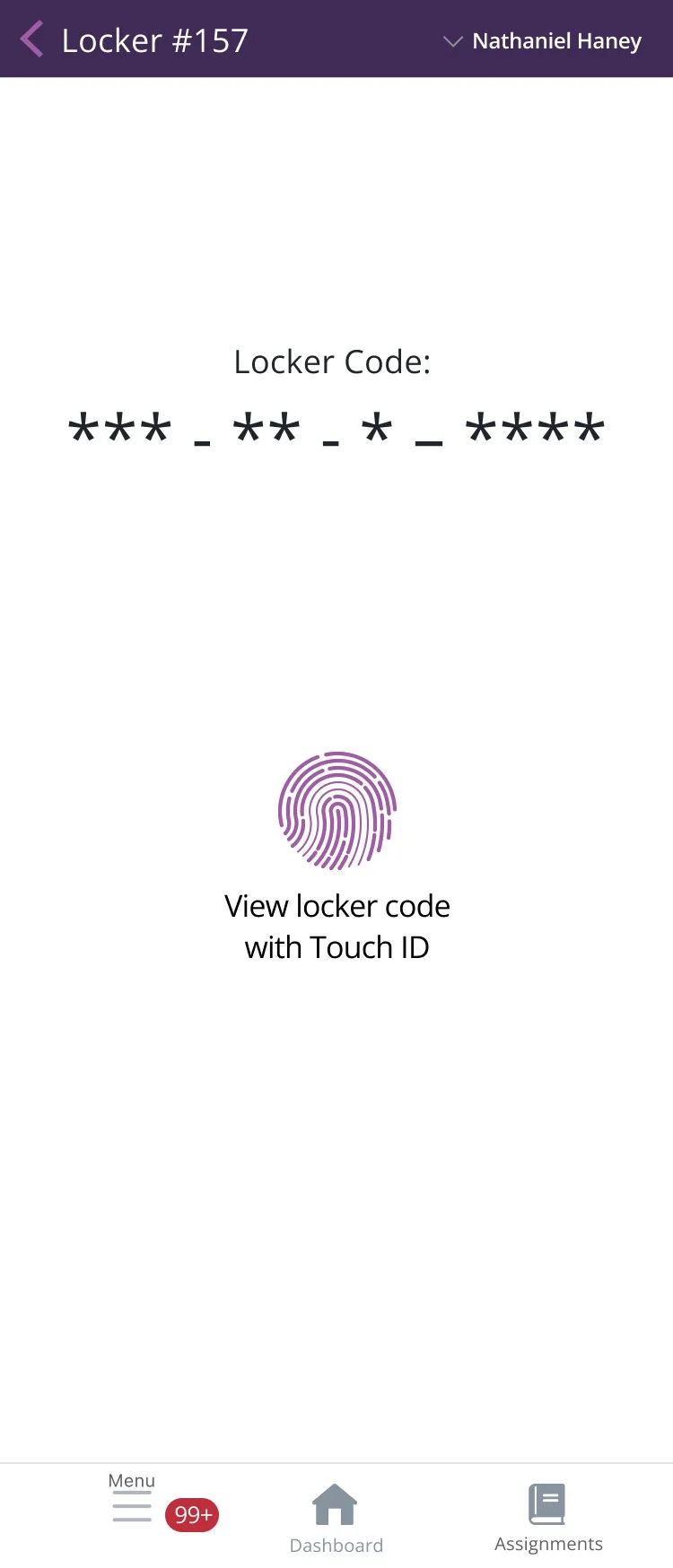 Locker code screen with Touch ID