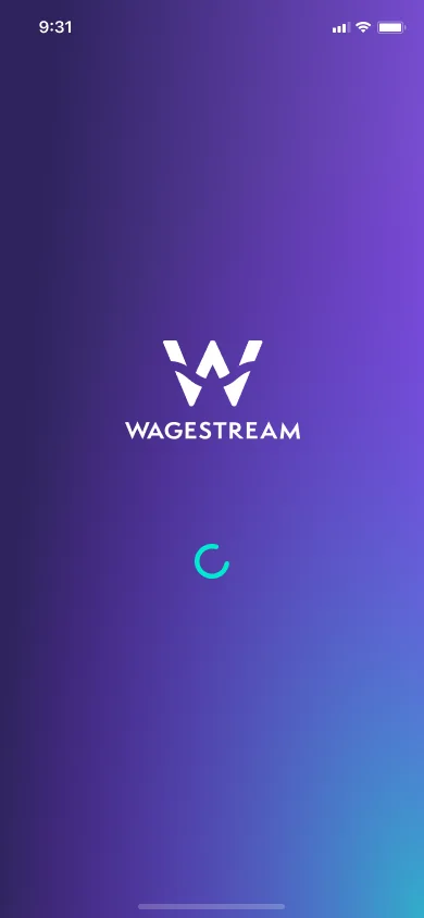 Wagestream splash screen on a purple gradient