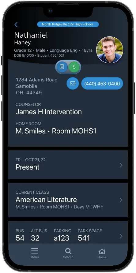 Student profile in dark mode