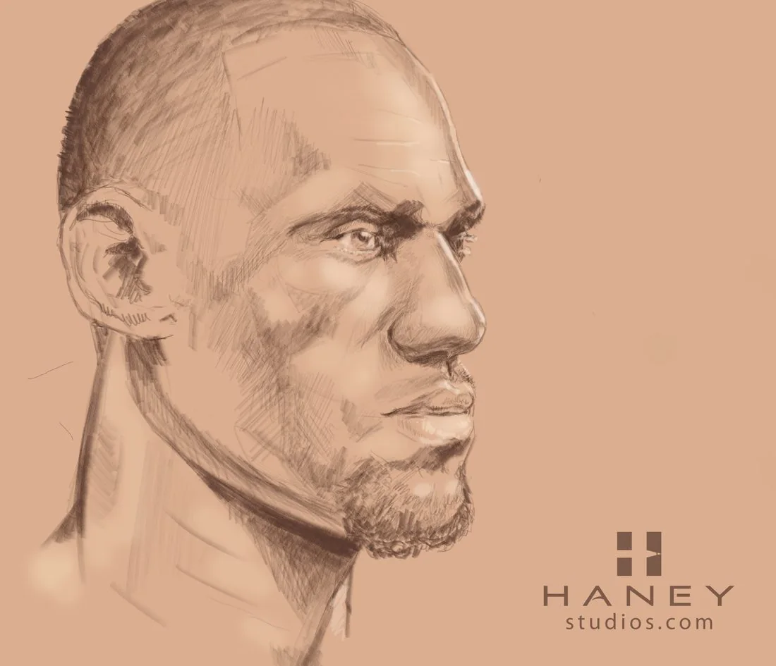 Pencil portrait of a man in three-quarter view