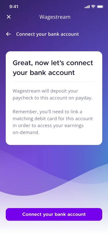 Connect your bank account screen