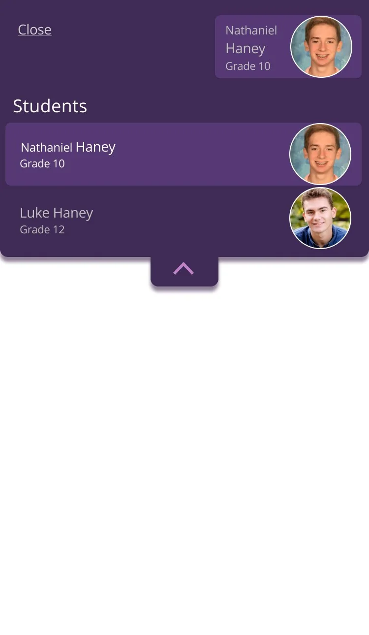 Student switcher showing two students