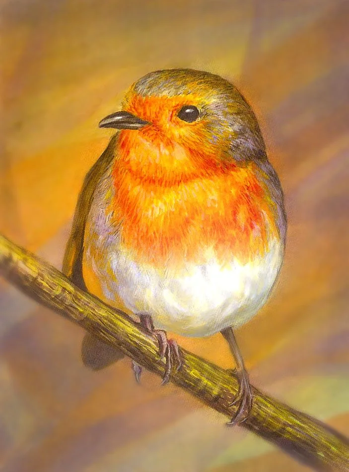 Painting of a robin on a branch