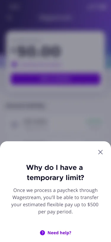 Why do I have a temporary limit? modal explaining the transfer limit